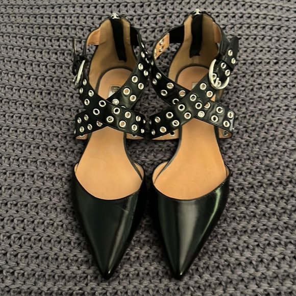 Halogen black flats with ankle detail & zip back in 7M